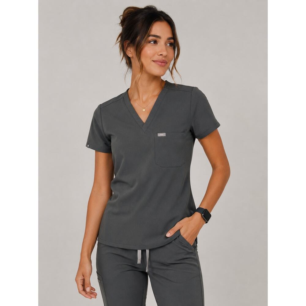 Figs Technical Collection Grey Scrub Top XS Women’s Medical Nurse Uniform